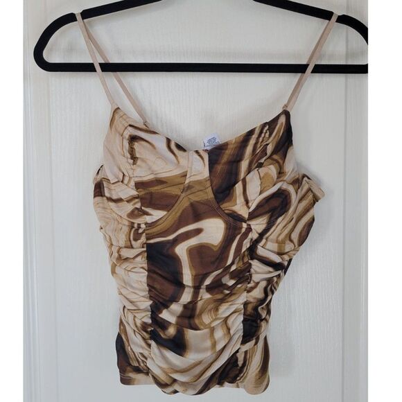 Just Polly Brown Swirl Marble Bustier Crop Tank Top - Picture 1 of 3